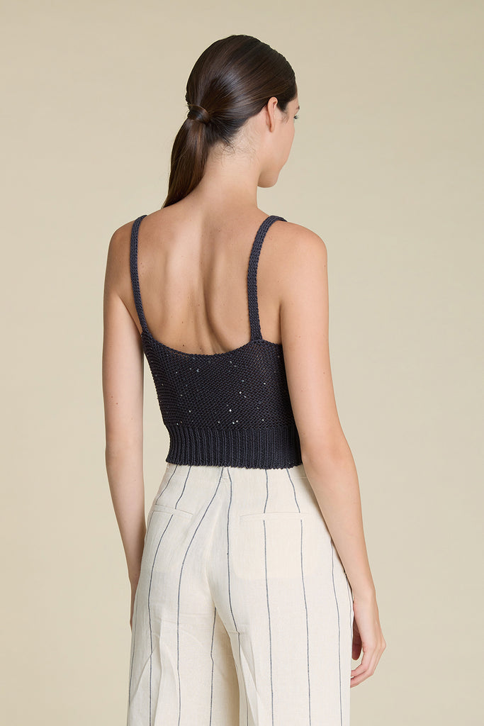 Elegant crop top in pure cotton yarm and luminous sequins  