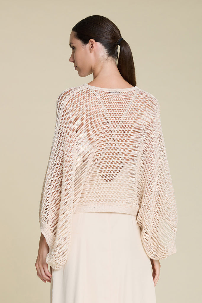 Exquisite cape in pure cotton and luminous sequin mesh  