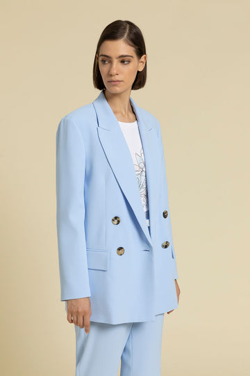 Oversize double-breasted blazer with peak lapels in fluid crepe cady  
