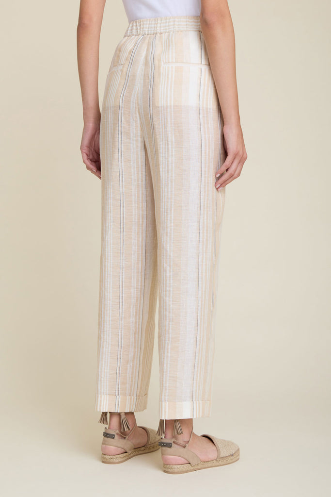 Wide pull-on trousers in striped pure linen  