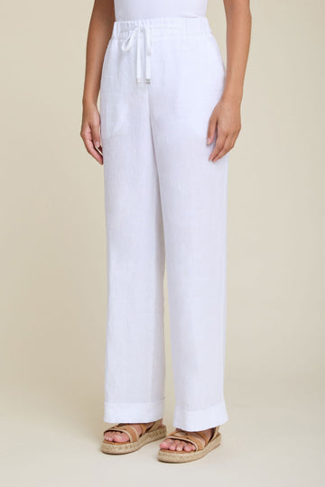 Soft wide pull-on trousers in pure linen  