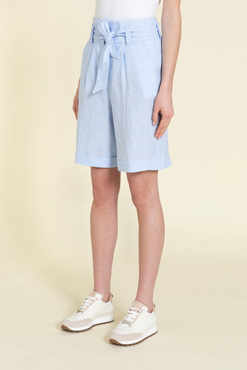 High waisted wide shorts with tie belt in light pure linen  