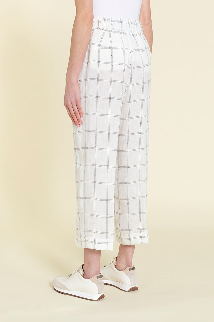 Elegant wide 1 pleat trousers in windowpane check pure linen  