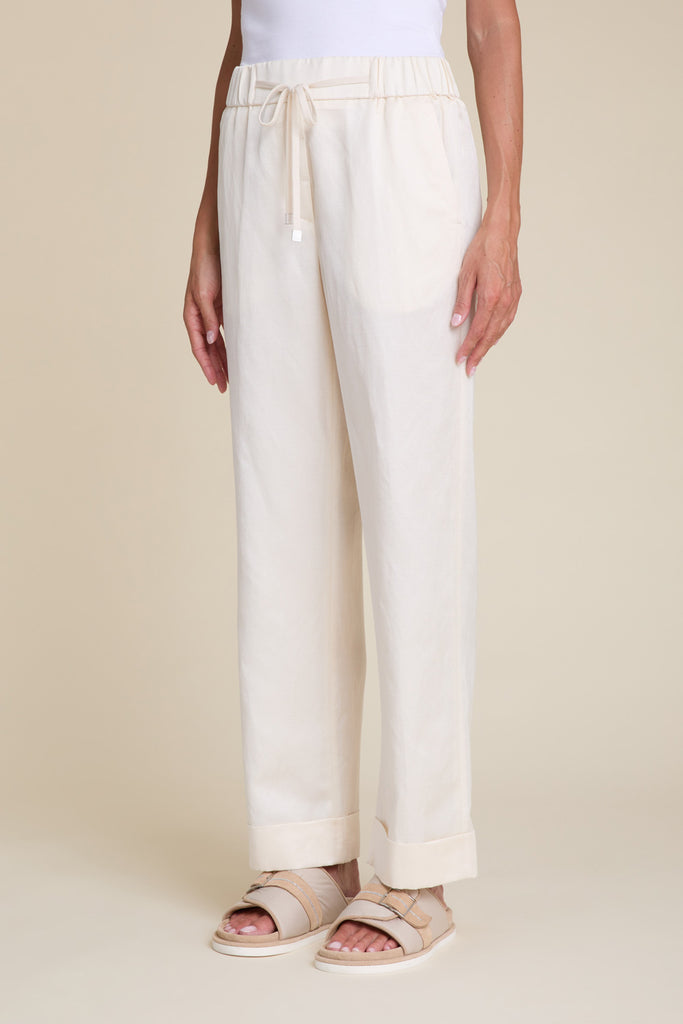 Pull-on palazzo pants in glossy linen and viscose satin  
