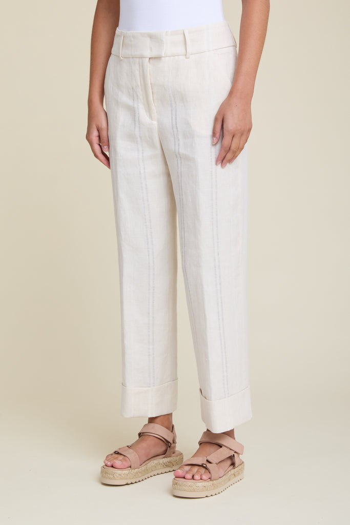 Elegant palazzo pants in pure linen with sheer stripe  