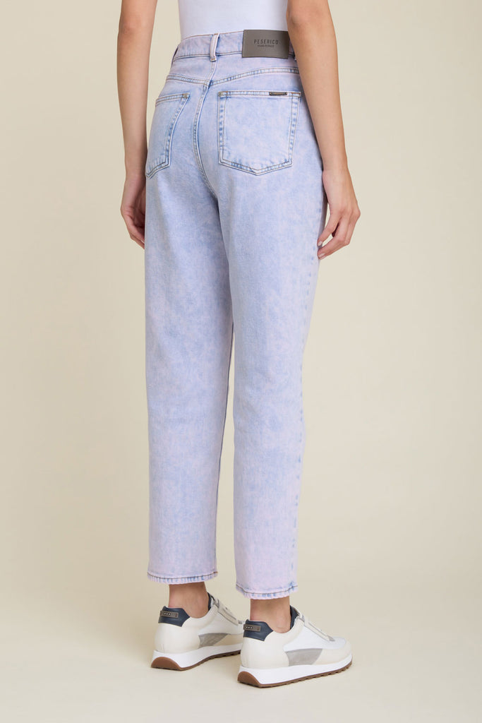 Straight jeans in bleach washed  pink overdyed  comfort denim  