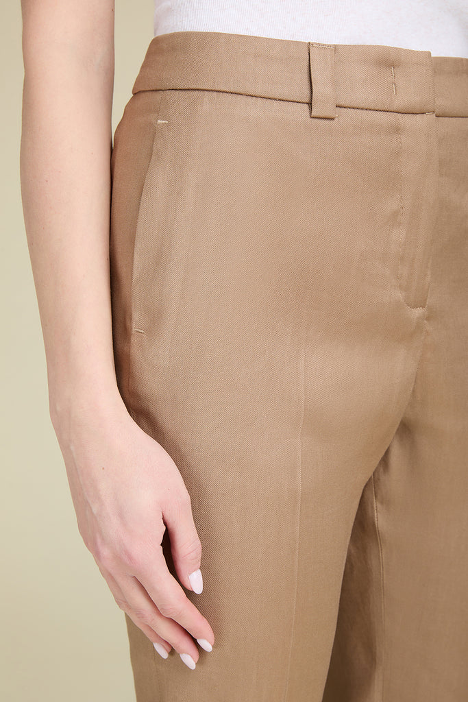 Slim trousers with deep turn-ups in light comfort linen blend gabardine  