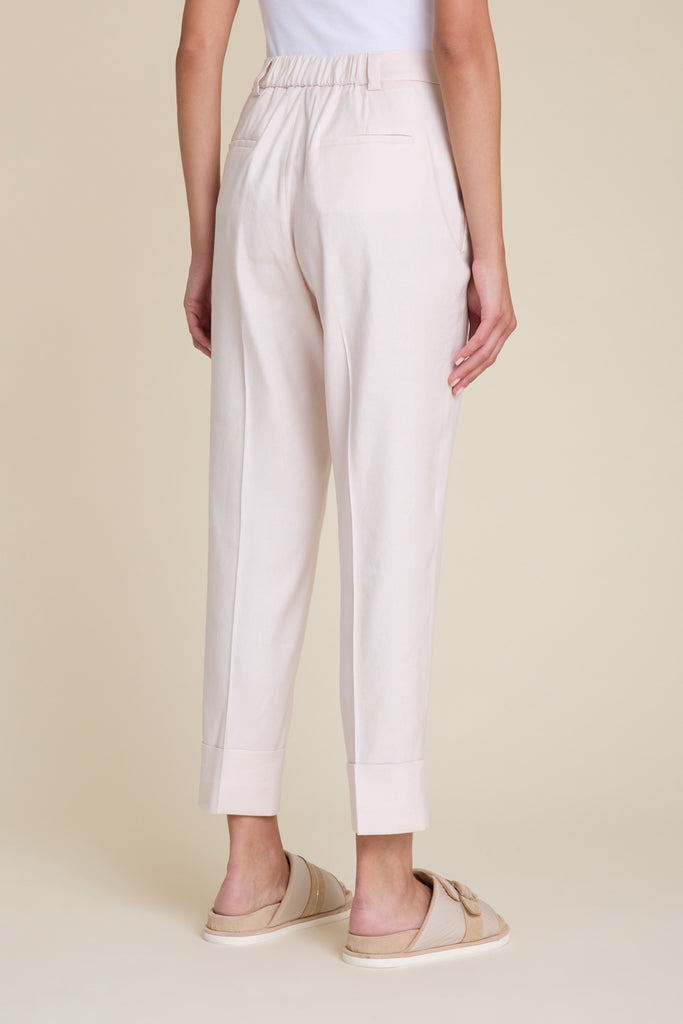 Slim trousers with deep turnups in light comfort linen blend gabardine  