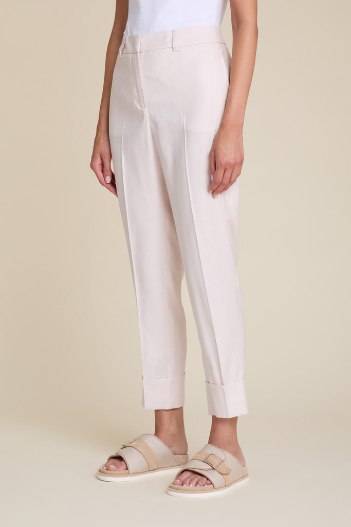 Slim trousers with deep turnups in light comfort linen blend gabardine  
