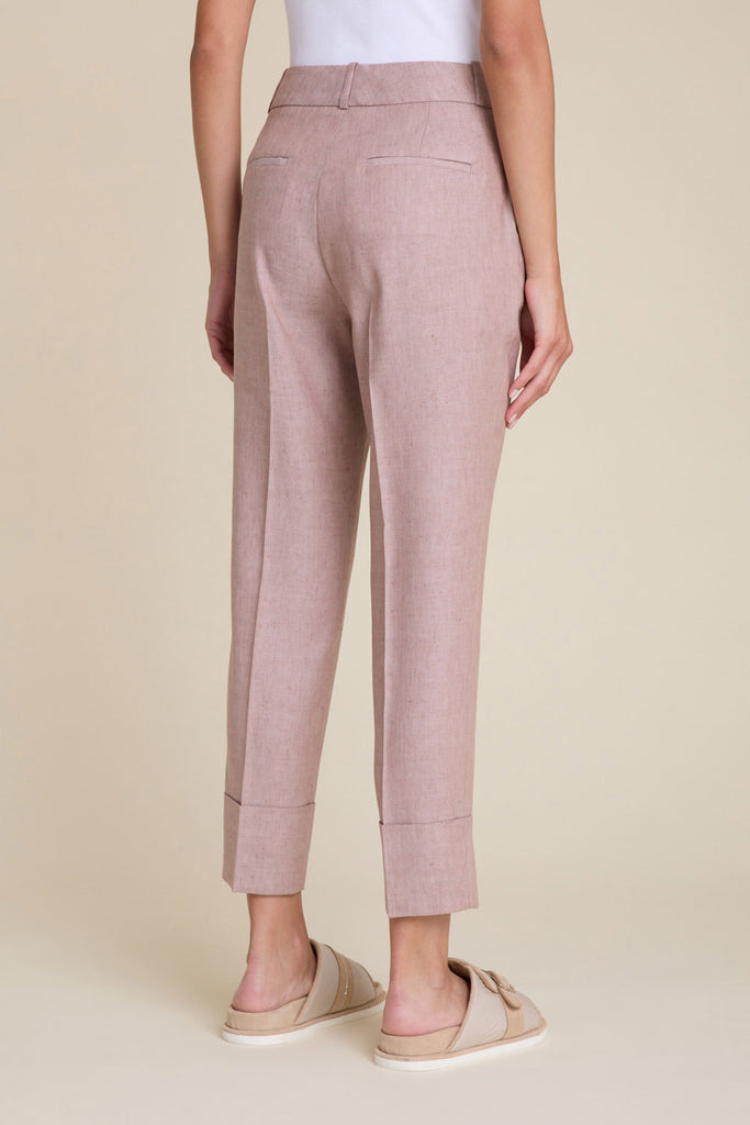 Tailored trousers with maxi turn ups in slubbed wool-linen blend  