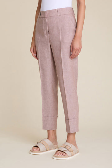 Tailored trousers with maxi turn ups in slubbed wool-linen blend  