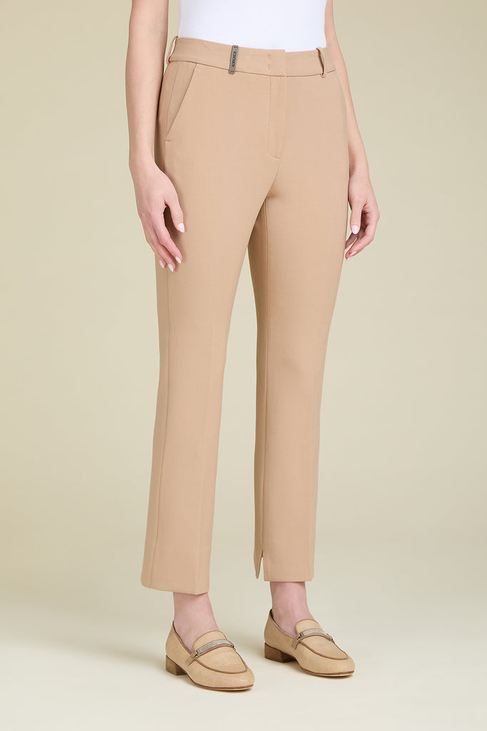 Women's slim bell- bottom trousers in stretch cotton viscose  