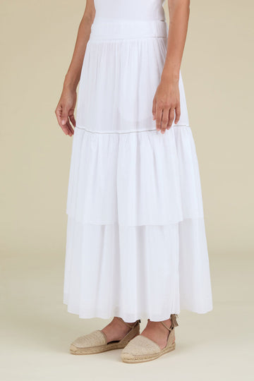 Cool flounced skirt in light cotton gauze with diamond cut chain trim  