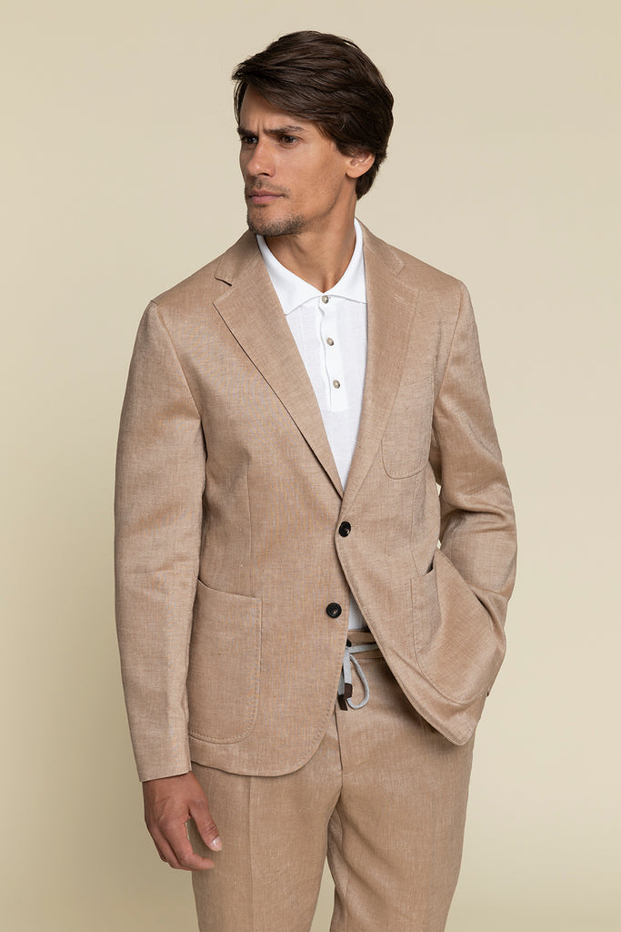 THREE BUTTON JACKET IN MICRO WEAVE PURE LINEN  