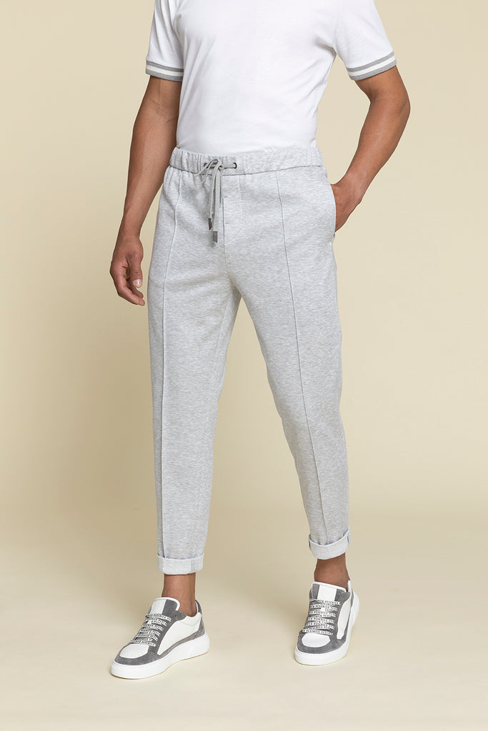 Leisure fit trousers in melange cotton jersey  