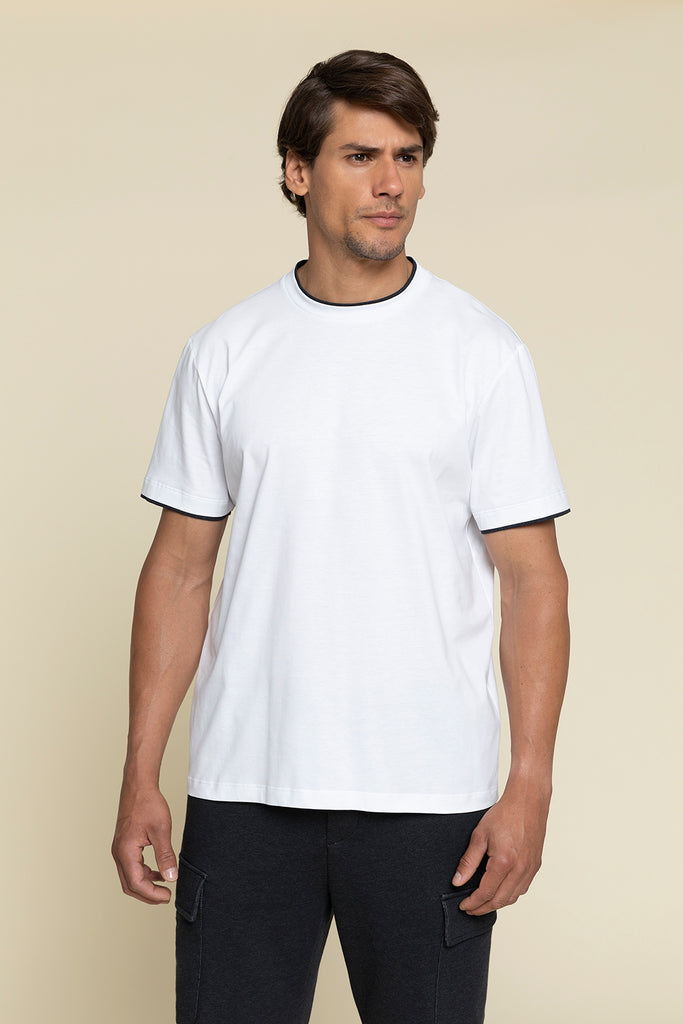 PRINTED T-SHIRT IN PURE MAKO COTTON WITH CONTRASTING EDGES  
