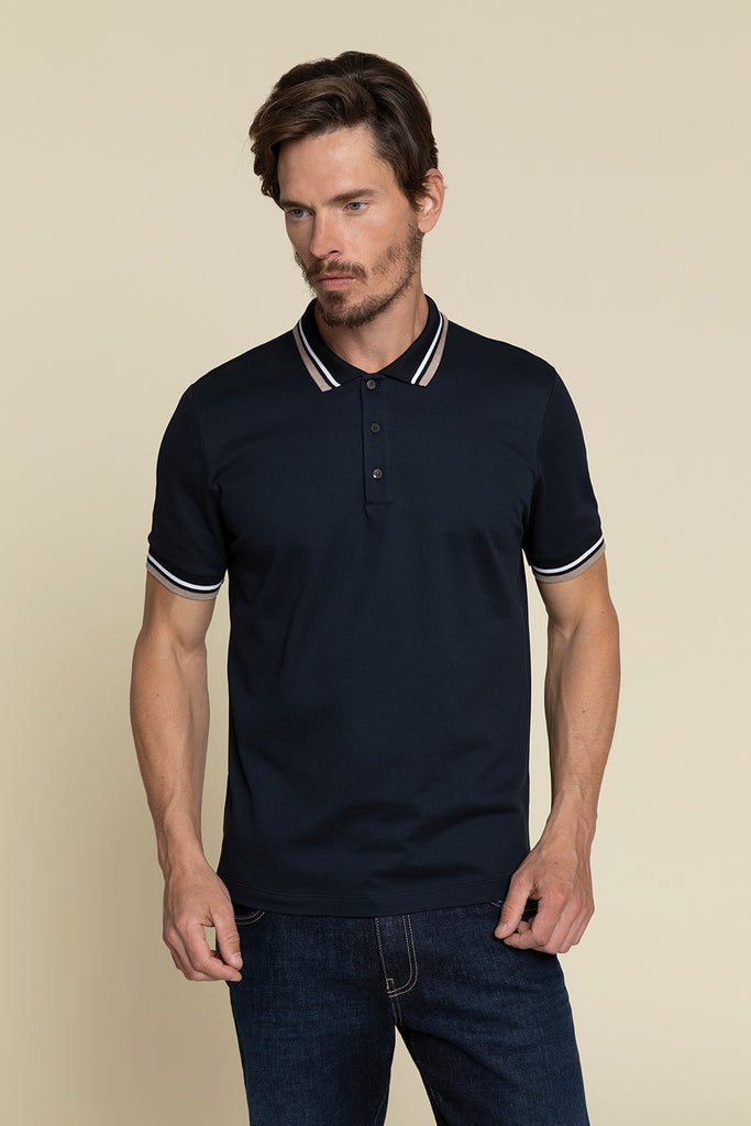 SHORT SLEEVE POLO SHIRT IN PURE COTTON PIQUE WITH STRIPE DETAILS  