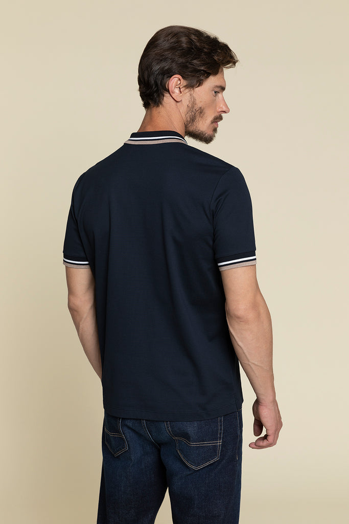 SHORT SLEEVE POLO SHIRT IN PURE COTTON PIQUE WITH STRIPE DETAILS  