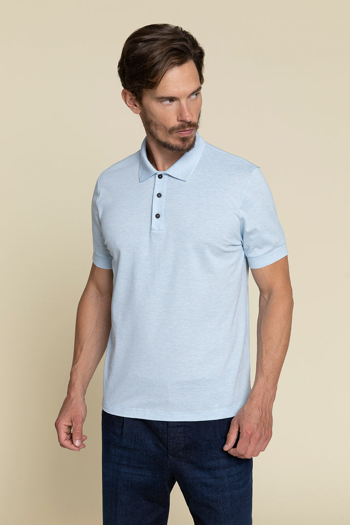 SHORT SLEEVE POLO SHIRT IN PURE COTTON PIQUE WITH STRIPE DETAIL  