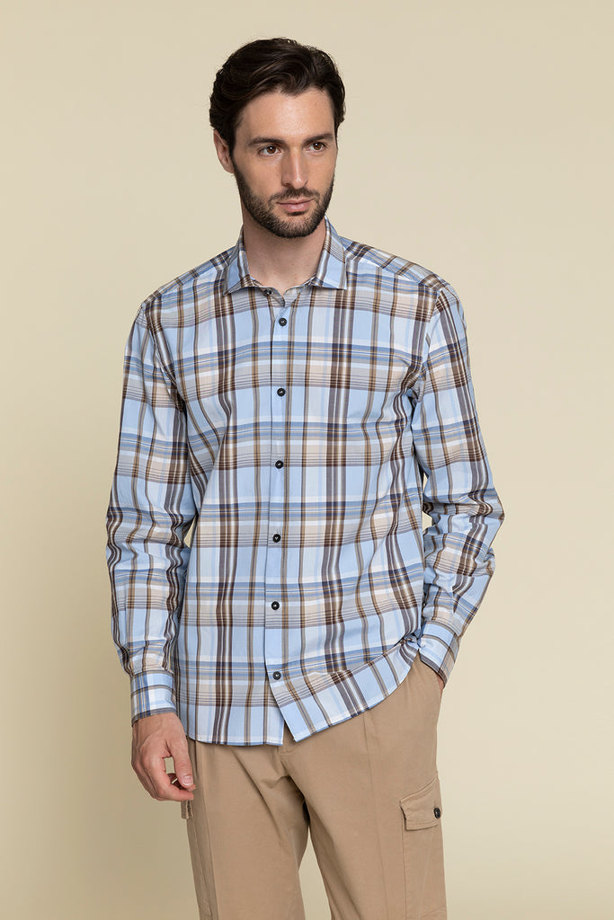 WINDOWPANE CHECK COTTON CASUAL SHIRT  