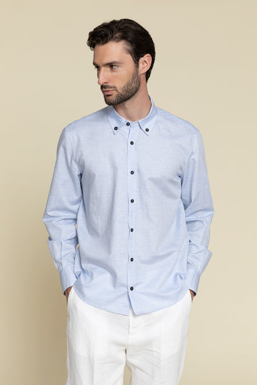 BUTTON DOWN SHIRT IN WASHED COTTON AND LINEN  