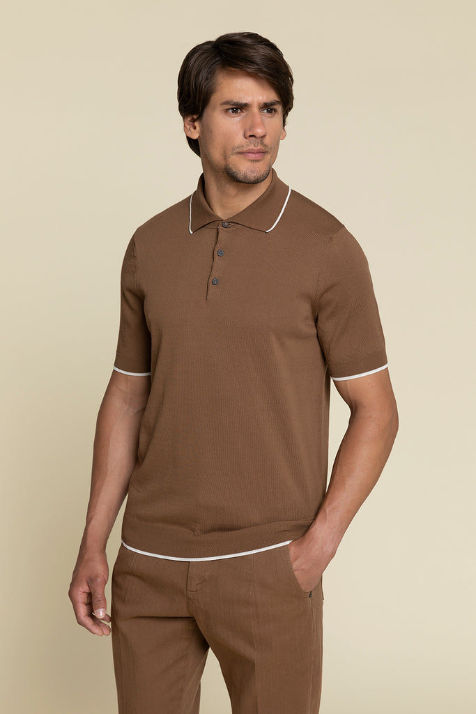Short-sleeve polo shirt in cotton crepe yarn  