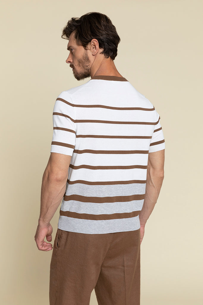 STRIPED T-SHIRT IN PURE COTTON CREPE YARN KNIT  