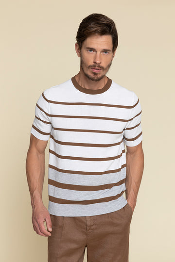 STRIPED T-SHIRT IN PURE COTTON CREPE YARN KNIT  