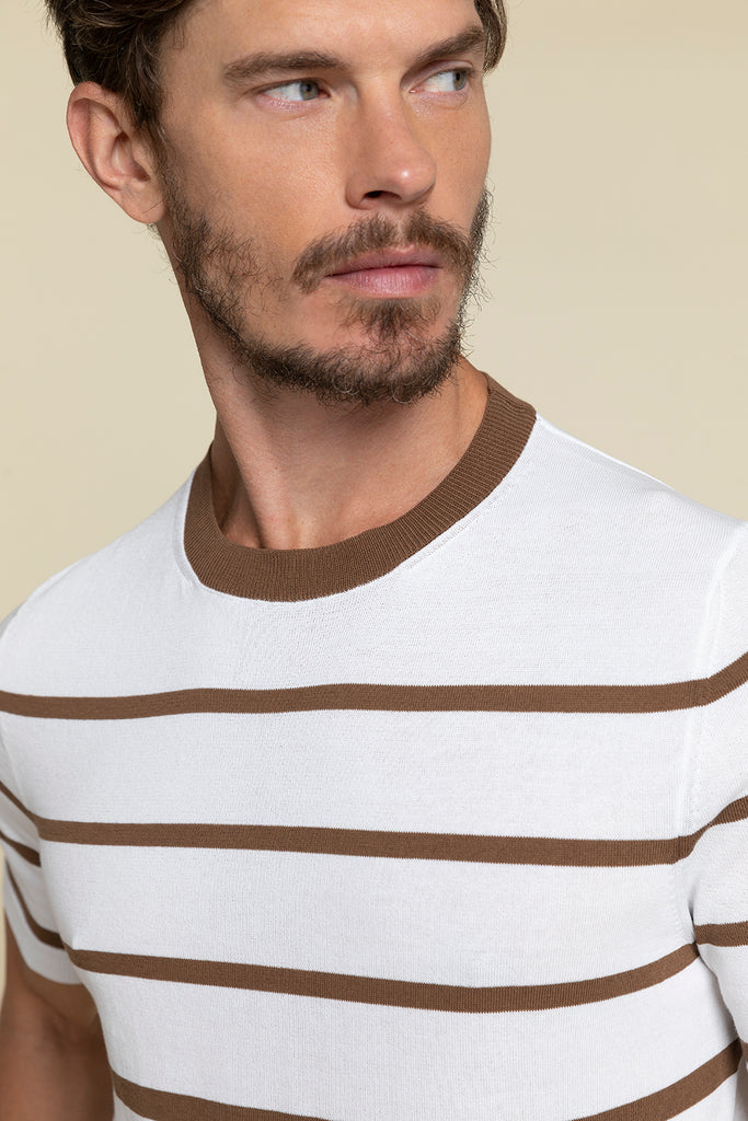 STRIPED T-SHIRT IN PURE COTTON CREPE YARN KNIT  