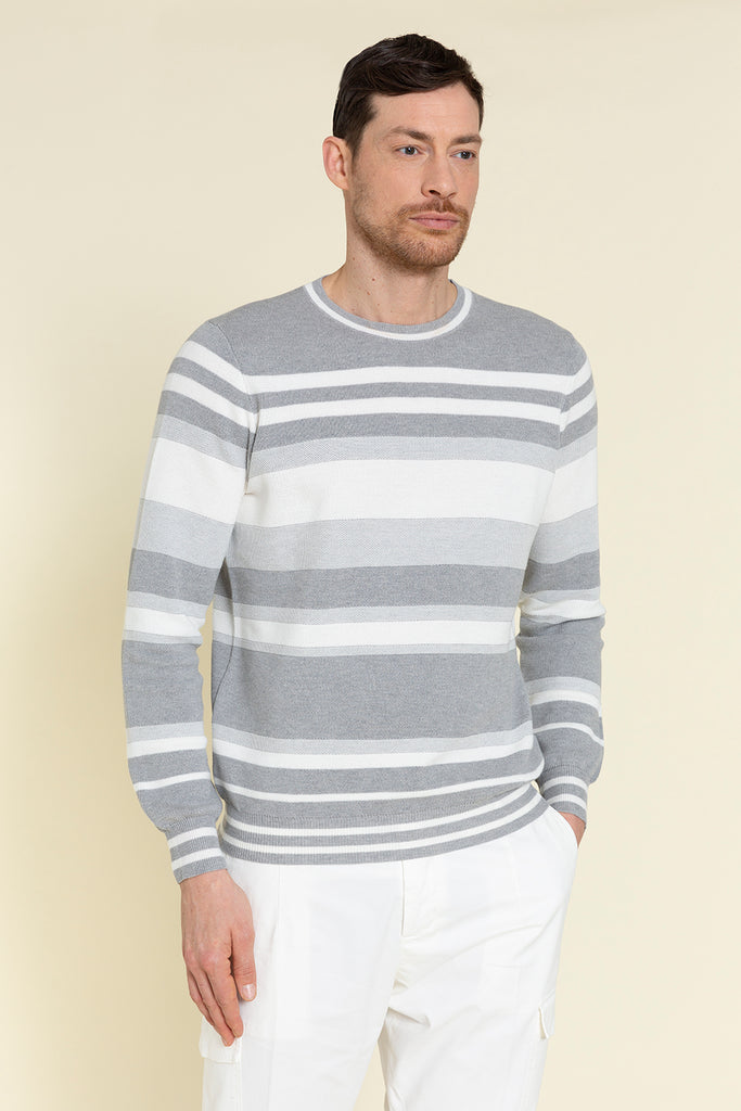 PURE COTTON YARN CREWNECK SWEATER KNITTED  IN HONEYCOMB STITCH  