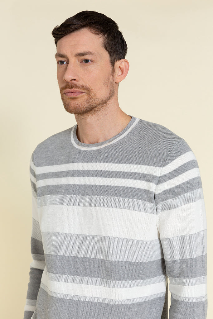 PURE COTTON YARN CREWNECK SWEATER KNITTED  IN HONEYCOMB STITCH  
