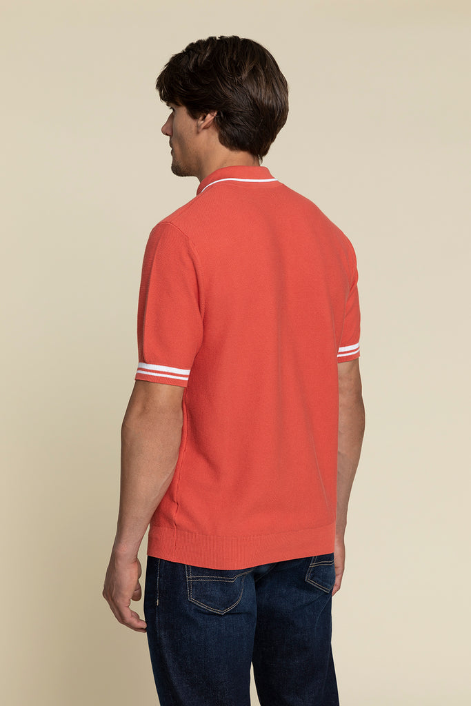 PURE COTTON YARN POLO SHIRT IN LINKS STITCH KNIT  