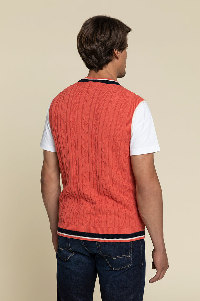 CABLE STITCH KNIT GILET IN PURE COTTON YARN  