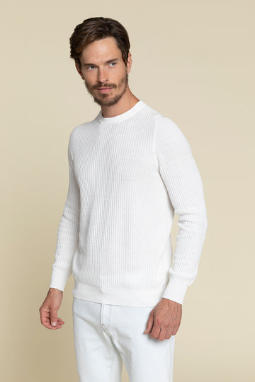 CREWNECK SWEATER IN MICRODOT PURE COTTON  