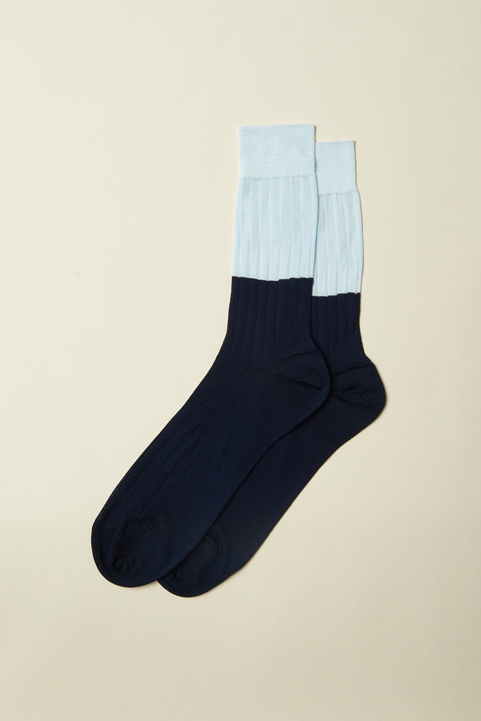 Colour block ribbed socks in 100% cotton lisle  