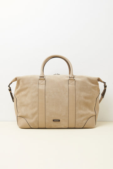SUEDE BAG WITH LEATHER INSERTS AND ZIP CLOSURE  