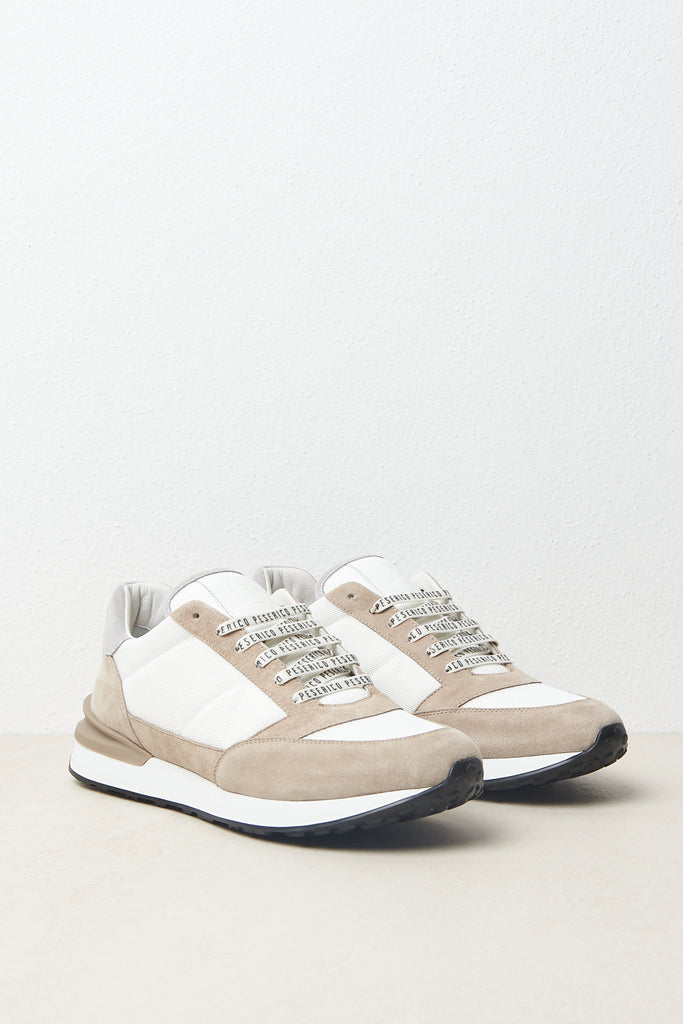SNEAKERS IN WOVEN FABRIC AND PARTS IN SUEDE  