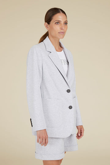 Oversize single-breasted blazer in melange interlock cotton  