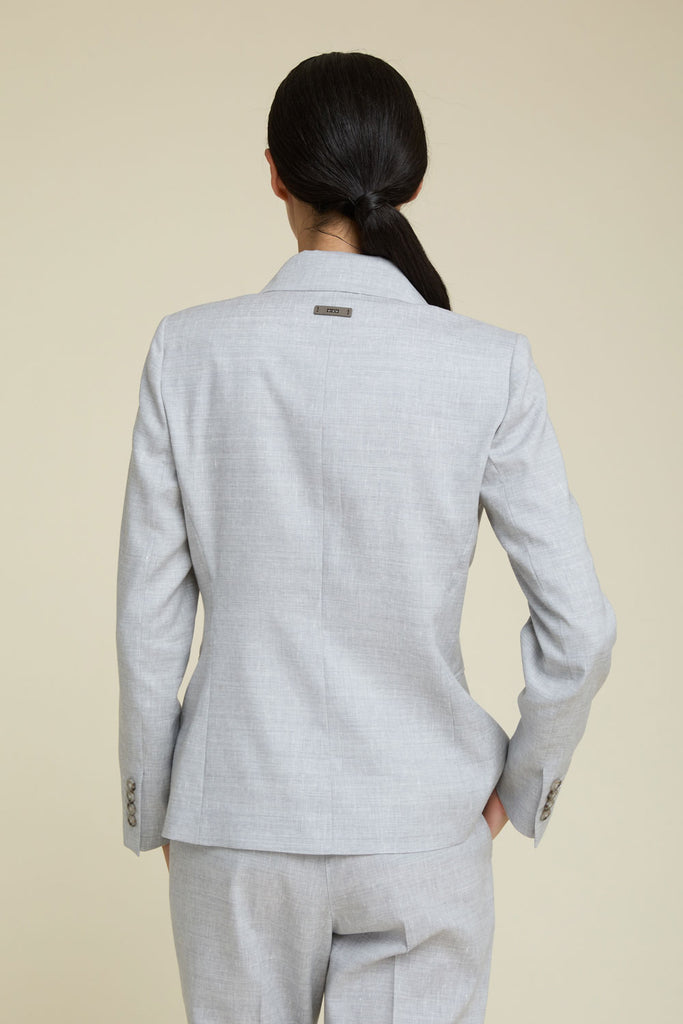 Elegant double-breasted blazer in natural stretch Estrato wool-linen blend  
