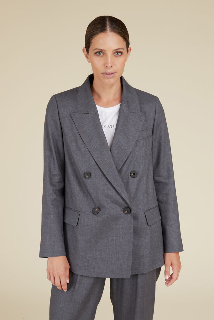 Elegant double-breasted blazer in slubbed wool-linen blend  