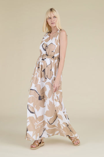 Airy gathered dress in light pure cotton gauze with Wild Flowers print  