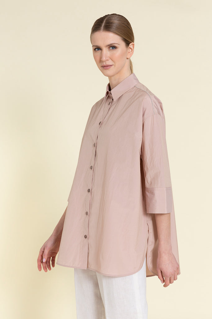 Wide shirt with 3/4 sleeves in light Vela cotton popeline  