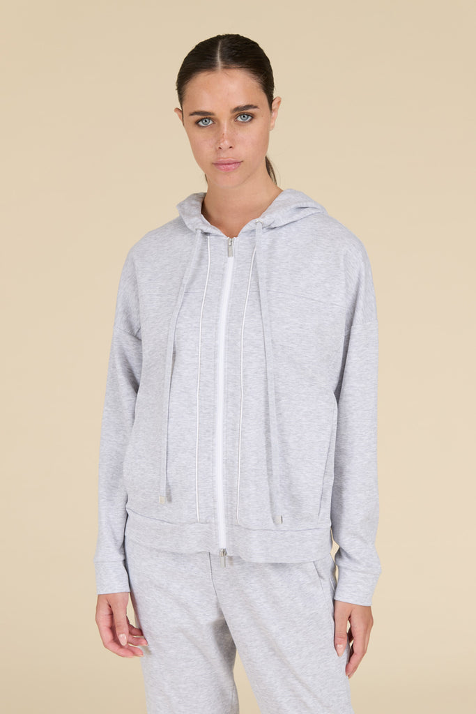 Soft doubleface cotton fleece hoodie with front detail edged with diamond cut chain  