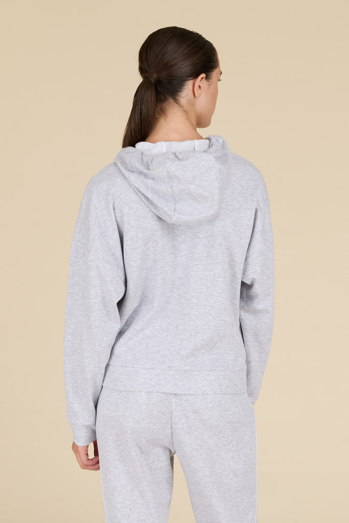 Soft doubleface cotton fleece hoodie with front detail edged with diamond cut chain  