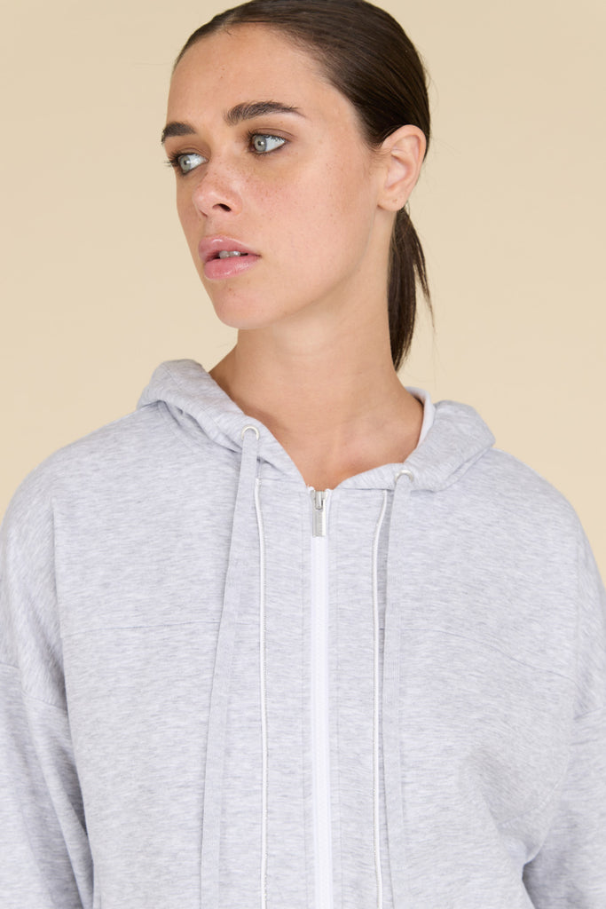 Soft doubleface cotton fleece hoodie with front detail edged with diamond cut chain  