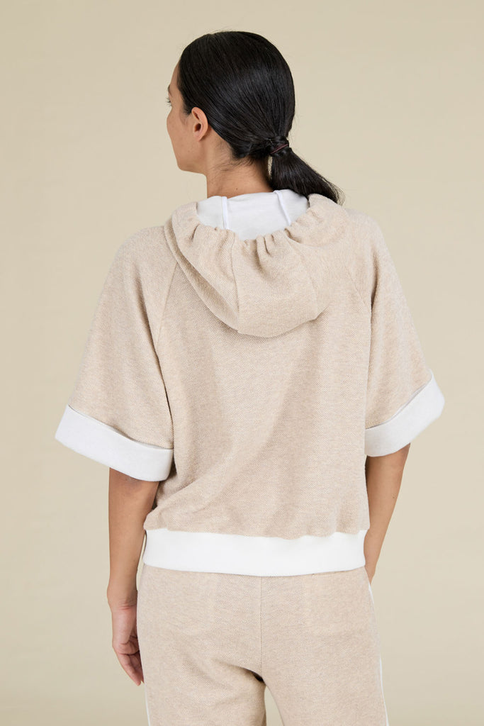 Short kimono sleeve hoodie in Soft Light comfort cotton fleece  