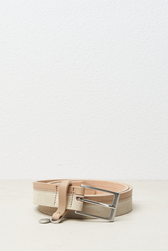 Two-tone belt in nappa and suede leather with Peserico logo medal  