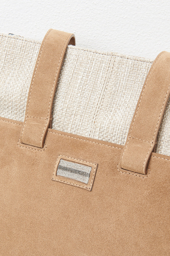 Precious shopper bag in suede and shimmering woven fabric  