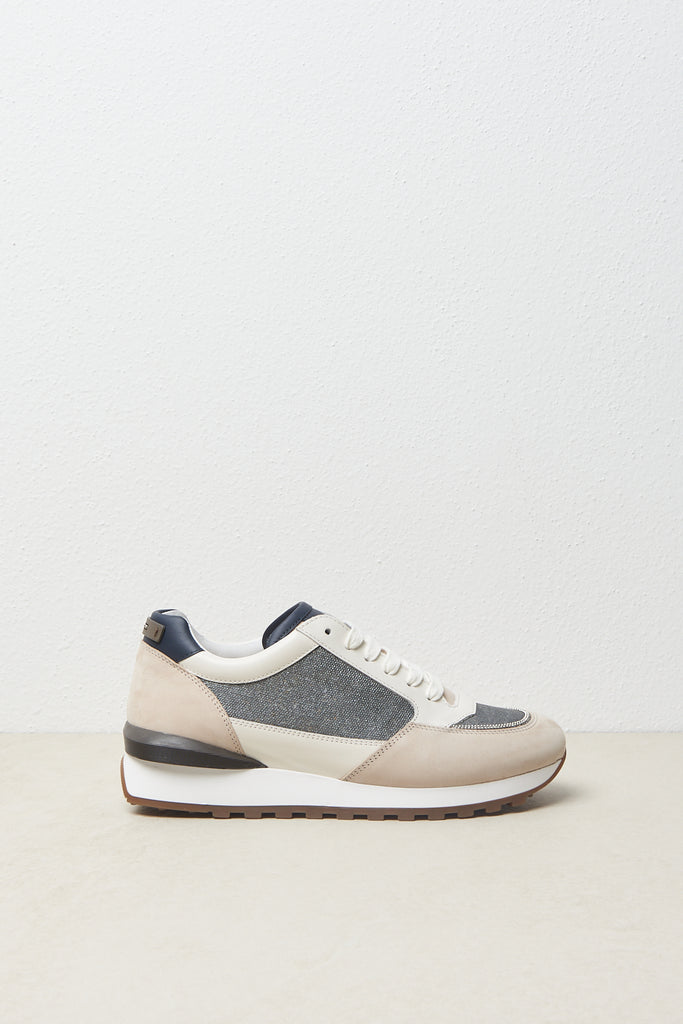 Sneakers in metal-effect Sparkly canvas with nappa leather and nabuk inserts and Punto Luce diamond cut chain trim  