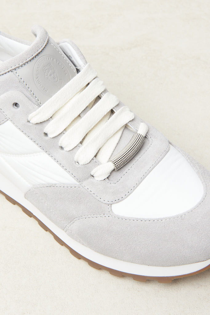 Embossy sneakers in technical nylon with leather inserts with Punto Luce diamond cut chain  